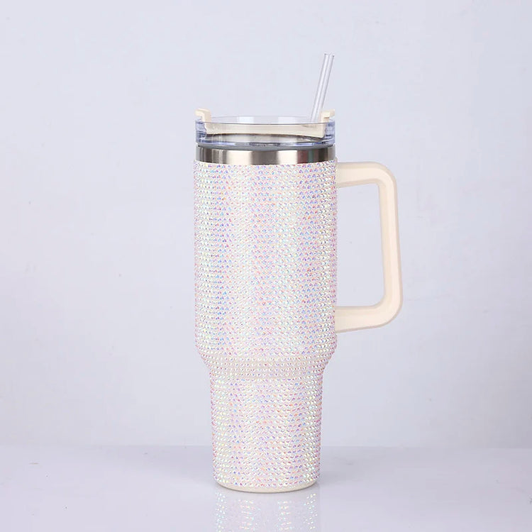 SipWay 40oz rhinestone tumbler — White